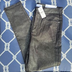 New! LOFT Shimmer High Rise Skinny Jeans Black Shiny Denim Sparkle Glitter 6/28